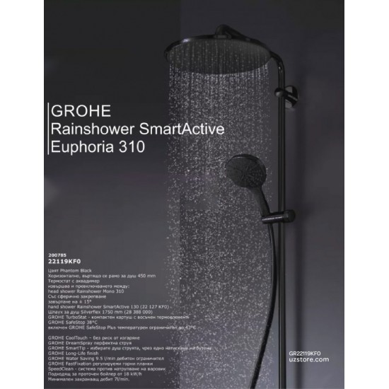 Душевая система с термостатом Grohe Rainshower 310, черный матовый (22119KF0) 