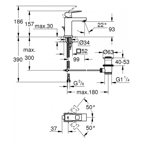 Смеситель для раковины Grohe Eurocube, хром (2312700E)