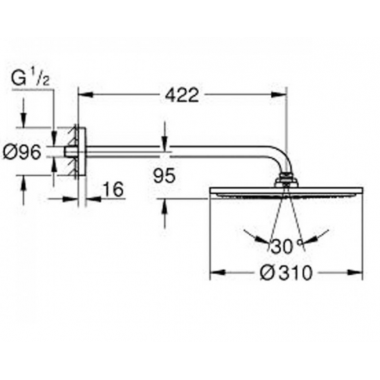 Верхній душ Grohe Rainshower 310 з душовим кронштейном 422 мм