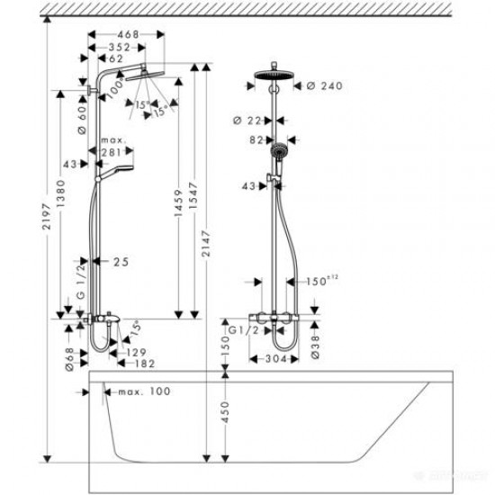 Душова система Hansgrohe Crometta S 240 1jet Showerpipe для ванни, хром (27320000)