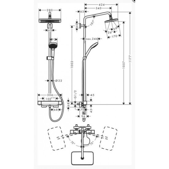 Душова система hansgrohe Croma E Showerpipe 280 з термостатом (27630000)