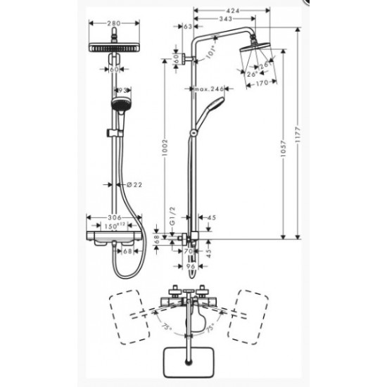 Душевая система hansgrohe Croma E Showerpipe 280 с термостатом (27630000)