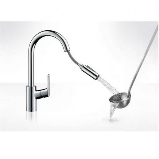 Смеситель для кухни Hansgrohe Focus 240 2jet с выдвижным изливом, стальной (31815800)