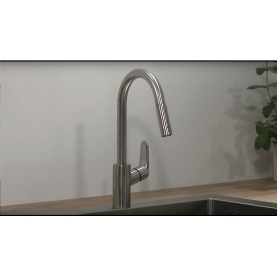 Смеситель для кухни Hansgrohe Focus 240 2jet с выдвижным изливом, стальной (31815800)