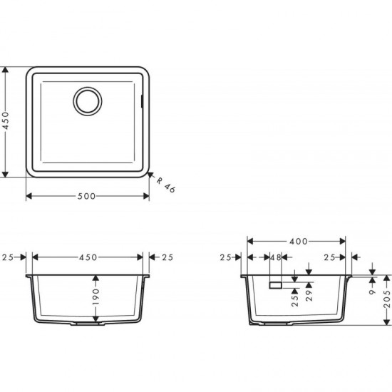 Кухонна мийка Hansgrohe S51 S510-U450 під стільницю 500х450