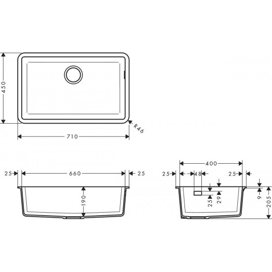 Кухонна мийка Hansgrohe S51 S510-U660 під стільницю 710х450, чорний (43432170)