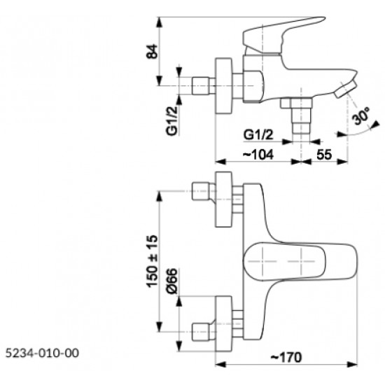 Смеситель для ванны KFA ARMATURA ABASHA с механическим переключателем (5234-010-00)
