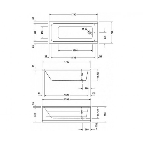 Ванна DURAVIT D-CODE 170х75см, прямокутна (700100000000000)