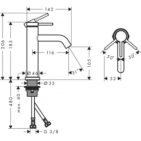 Змішувач для умивальника Hansgrohe Tecturis S 80 CoolStart, хром (73301000)