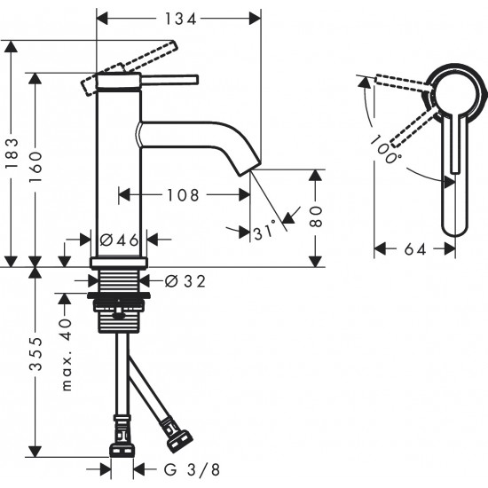 Змішувач для раковини Hansgrohe Tecturis S 80 CoolStart, чорний матовий (73301670)