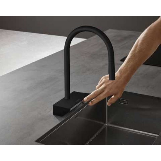 Змішувач для кухні HANSGROHE Aquno Select M81 170 3jet Matt Black з витяжним виливом Sbox, чорний матовий (73831670)