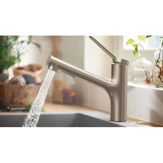 Смеситель для кухонной мойки hansgrohe Zesis M33 с вытяжным душем, под сталь (74800800)