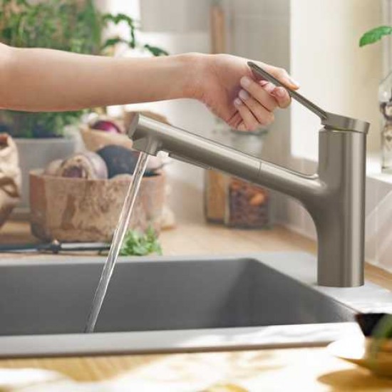 Змішувач для кухонної мийки hansgrohe Zesis M33 з витяжним душем, під сталь (74800800)