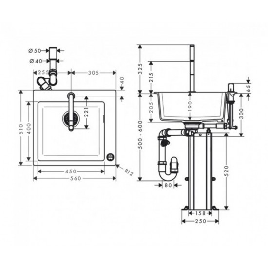 Кухонна мийка Hansgrohe COMBI C51-F450-06 Сombi 560x510 Select із змішувачем