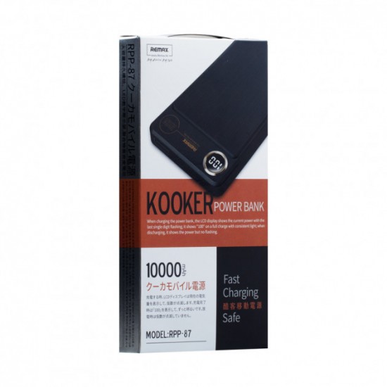 Портативна батарея 10000 мА Kooker Remax RPP-87-Black