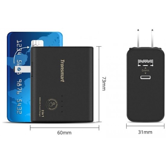 Портативна батарея Tronsmart WPB01 2 in 1 Portable Travel Charger With 5000mAh Power Bank Black # I / S