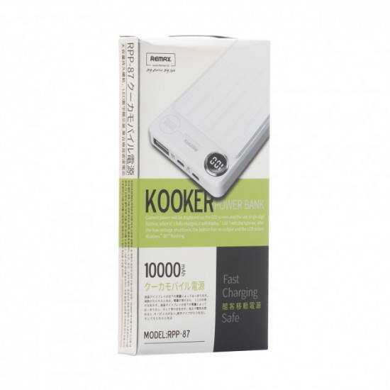 Портативная батарея 10000 мА Kooker Remax RPP-87-White