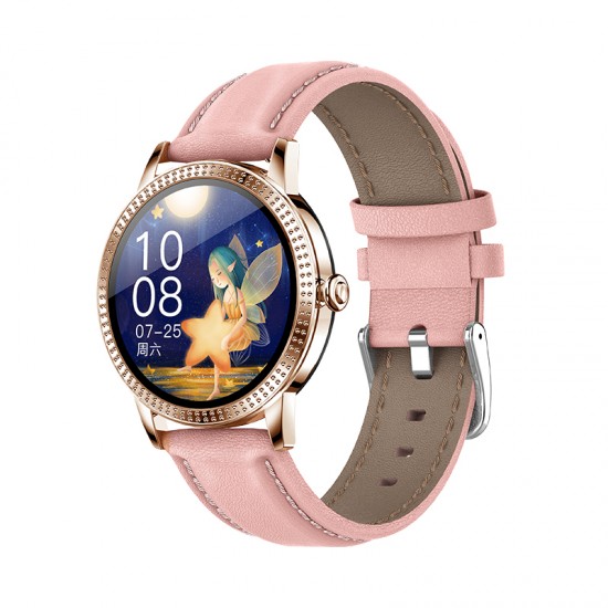 Умные смарт часы Lemfo CF18 Pro Leather с измерением давления и пульса (Розовый)