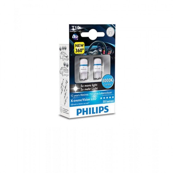 Лампа светодиодная Philips W5W X-Treme Vision LED, 8000K, 2шт/блистер 127998000KX2 Лампа светодиодная Philips W5W X-Treme Vision LED, 8000K, 2шт/блистер 127998000KX2