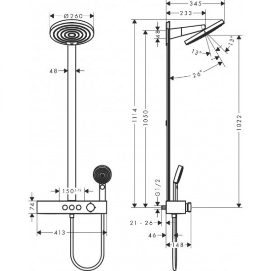 Душевая система Hansgrohe Pulsify S 2jet термостат, Brushed Bronze (24240140)