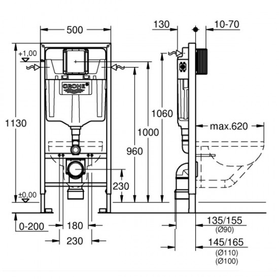 Инсталляция для унитаза Grohe Rapid SL с кнопкой хром (39503000)