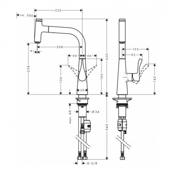 Смеситель для кухни Hansgrohe Metris Select 240 1jet с вытяжным душем и кнопкой переключения, хром (14857000)