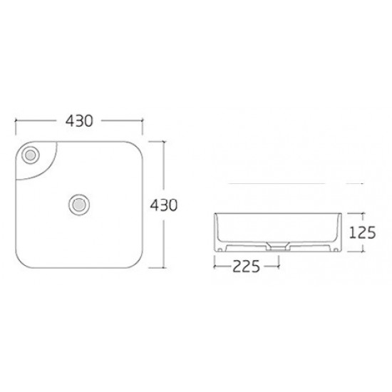 VOLLE ARTE умывальник 43*43*13см накладной с отверстием под смеситель, квадратный