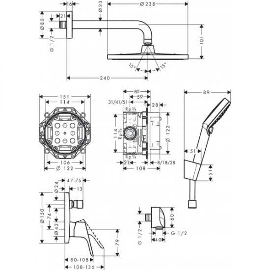 Душова система прихованого монтажу Hansgrohe Crometta S (27958000)