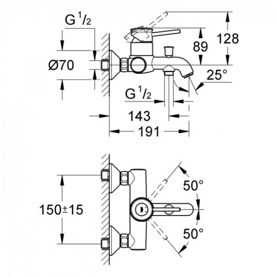 Змішувач для ванни Grohe BauClassic (32865000)