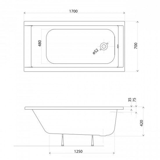 Kolo SUPERO ванная 170*70 см, прямоугольная, с ножками SN14 (5343000)