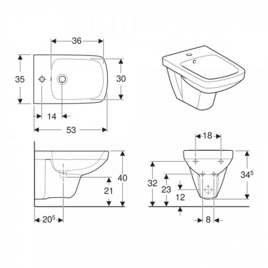 Біде підвісне GEBERIT SELNOVA SQUARE 500.271.01.1