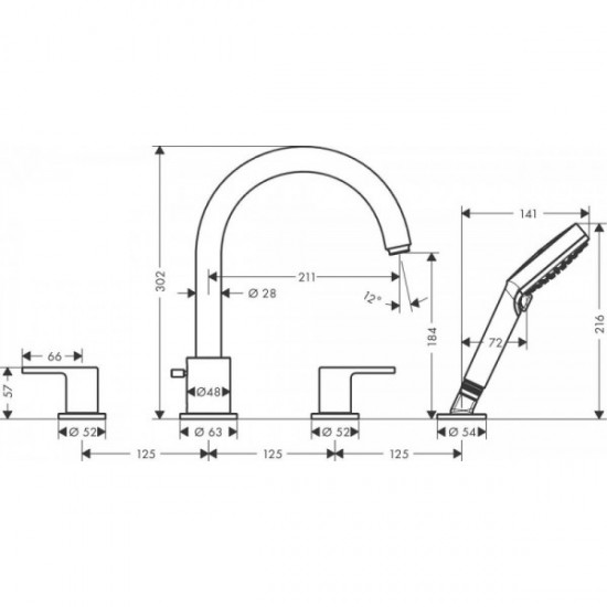 Змішувач на борт ванни Hansgrohe Vernis Shape , чорний матовий (71459670)