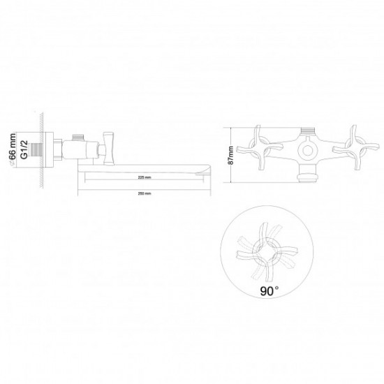 Змішувач для ванни RJ BREEZE, вилив 250 мм, двовентильний, хром (RBZ017-9B)