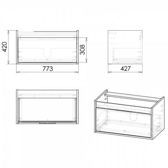 LABE комплект меблів 80см, білий: тумба підвісна, 1 ящик + умивальник накладний арт  i110302