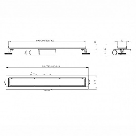 Душовий трап VOLLE Master Linea Capri 600 мм із решіткою Cepillado Сromo, гідрозатвор, поворотний сифон, патрубок Ø40/50 (9046.210114)