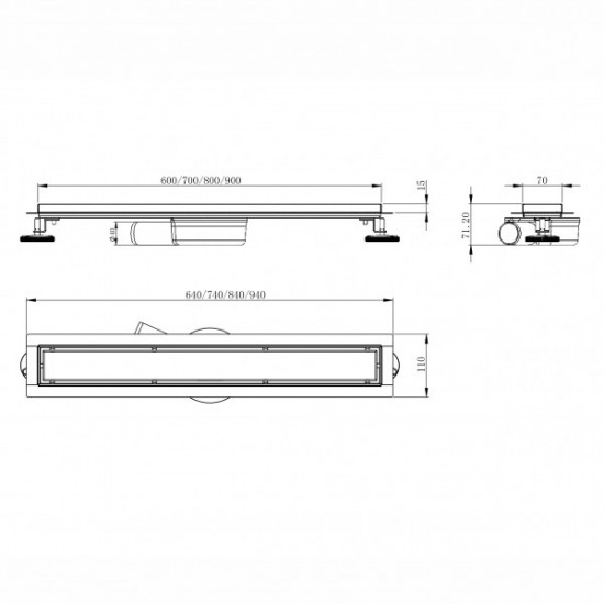 Душовий трап VOLLE Master Linea Capri 600 мм із решіткою Cepillado Сromo