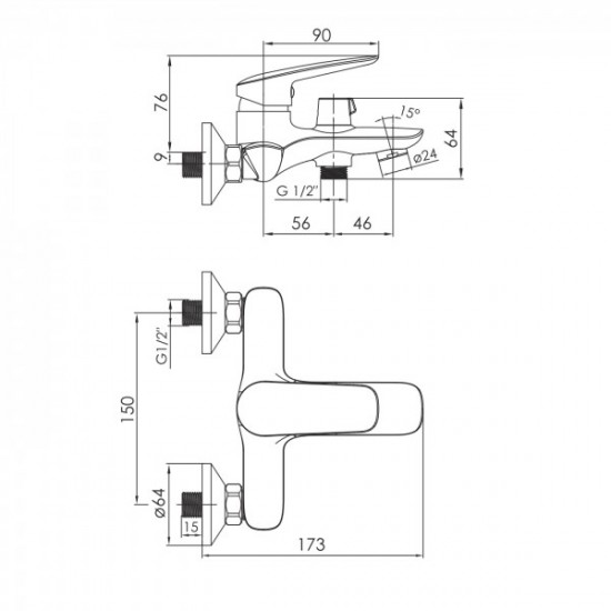 Змішувач для ванни Imprese PRAHA, механічне перемикання, хром (11030 new)