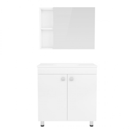 ATLANT комплект меблів 80см білий: тумба підлогова, 2 дверцят + дзеркальна шафа 80*60см + умивальник меблевий