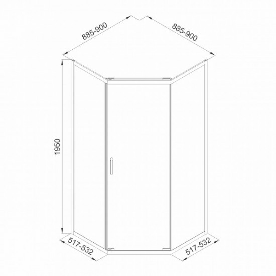 SCALA душевая кабина пятиугольная 90*90*195см, однодверная, профиль сатин, стекло тонированное