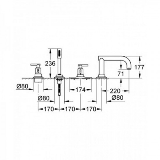 Смеситель для ванны Grohe Atrio Jota, на 4 отверстия, вентильный (19142000)