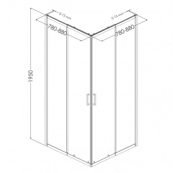 VI`Z new CС душова кабіна 85*85*195см квадратна, регульований (+/-5cм) профіль хром, скло прозоре