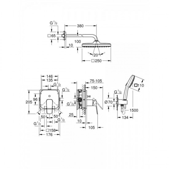 Душевая система скрытого монтажа Grohe Cubeo, черный матовый (1053362430)