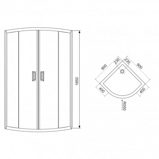 TISZA душова кабіна 90*90*185 см (скло + двері), профіль білий, скло 