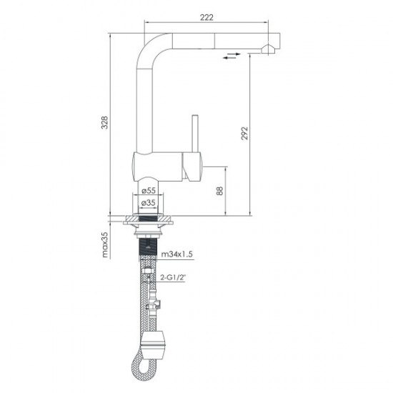 Смеситель для кухни с выдвижной воронкой Imprese PIVOT LT, сталь (f03408502LT)