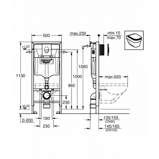 Інсталяція для унітазу Grohe RAPID SL 4в1 38722001