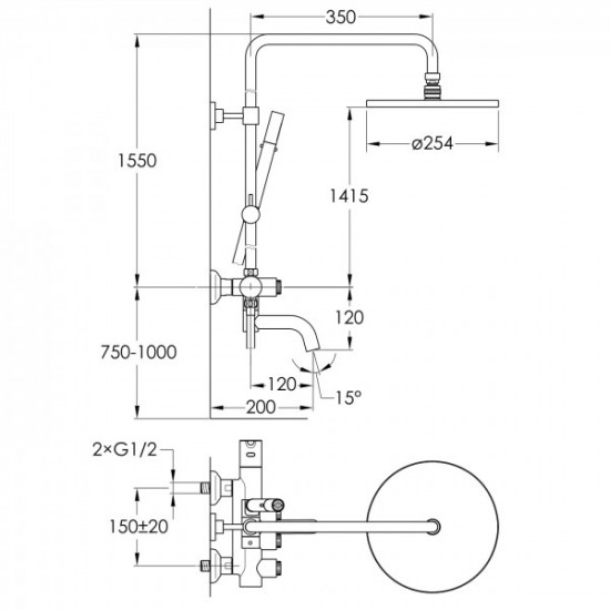 Душевая система с термостатом для ванны Imprese SMART CLICK хром (ZMK101901209)