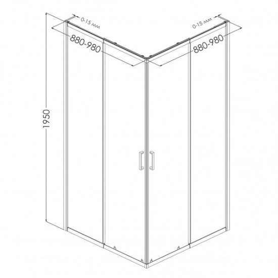 VI`Z new CС душова кабіна 95*95*195см квадратна, регульований (+/-5cм) профіль хром, скло прозоре