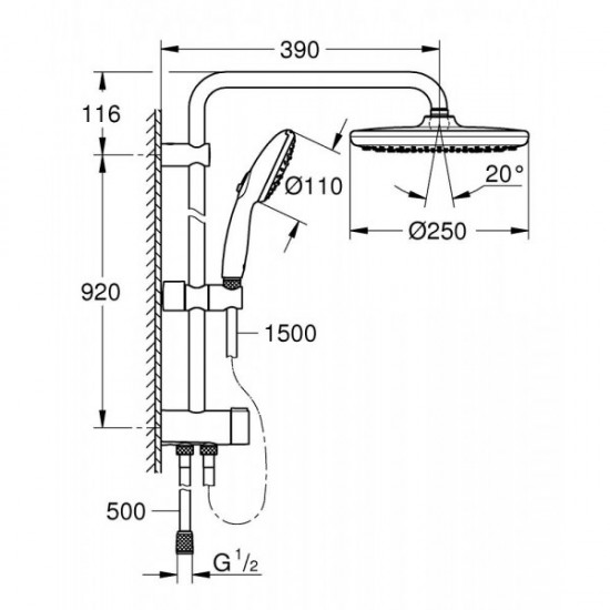 Душевая система без смесителя GROHE Tempesta System 250мм, хром (26675001)