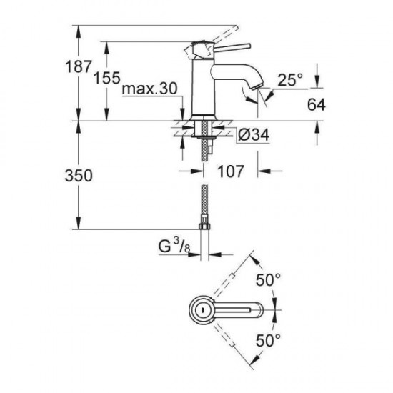 Змішувач для умивальника Grohe BauClassic S-Size, хром (23162000)