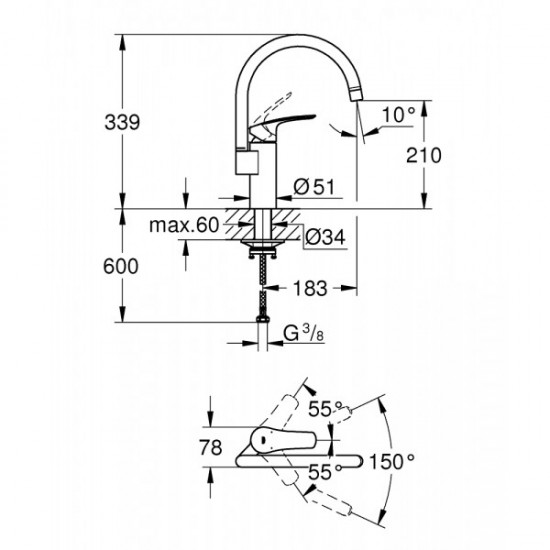 Змішувач для кухні Grohe Eurosmart, чорний матовий (332022433)